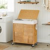WOWLIVE Double Laundry Hamper with Lid, Handwoven Rolling Laundry Basket