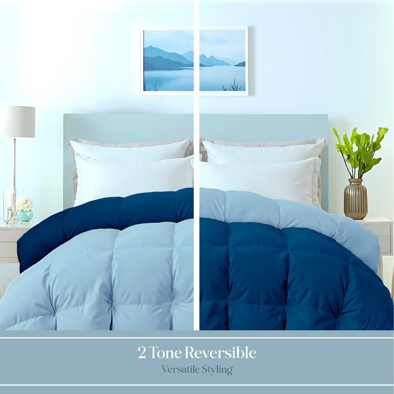 ROYALE LINENS Reversible Comforter - Queen Size Duvet Insert -