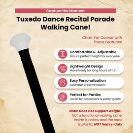 Nicky Bigs Novelties 44 Adjustable Plastic Tuxedo Costume Cane Hollow Prop Staff for Dance Recitals, Cosplay, Theater & Parades Lightweight Magician, Steampunk & Ringmaster Accessory