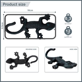 efuturetime Pack of 3 Gecko Coat Hooks, Rustic Coat Hooks, Cast Iron Wall Hooks with Screws, Coat Hooks, Wall for Hanging, Clothes, Keys, Hats, Bags, Black/Green