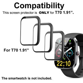 3D Screen protectors Compatible with Kuizil T70 1.91 inches smartwatch, 3 Piece, Full Coverage, Anti-shatter