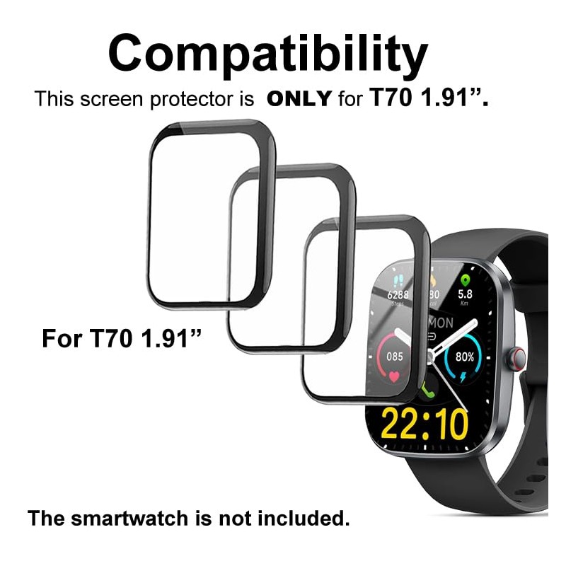 3D Screen protectors Compatible with Kuizil T70 1.91 inches smartwatch,