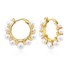HESSAWELL Gold Ribbon Hoop Pearl Earrings for Women Gold Plated Lightweight Open Large Circle Round Small Pearl Earrings Jewelry Birthday Gift for Women Fashion Jewelry