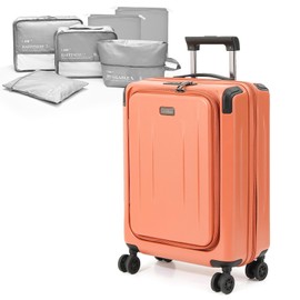 Carry On Luggage, 20 Inch Top Opening Aluminum Frame Lightweight Airline Approved ABS+PC Hard Shell Suitcases with Silent Wheels, TSA Lock, Front Pocket & Wet-dry Separated Six-piece Set (AD Orange)