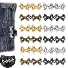 12 Sets Bowknot Pant Waist Tightener Reusable Waist Cincher Clip Detachable Alloy Bowknot Jeans Clip Buckles for Loose Jeans Clothing Dresses Skirts Tighten Waist No Sewing Decoration Accessories