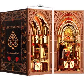 MiniCity Book Nook Kit - 3D Wooden Bookend Puzzle Miniature Book Nooks for Bookshelves, DIY Book Nook Kits with Dust Cover and LED Light for Adults and Teens (Alice in Wonderland)