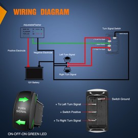 Nilight - Interruptor de señal de giro con kit de relé intermitente, 4 pines, apagado, interruptores basculantes con LED verde, grabado láser, SPDT 12 V, 20 A, 24 V, 10 A, cables de puente para ATV
