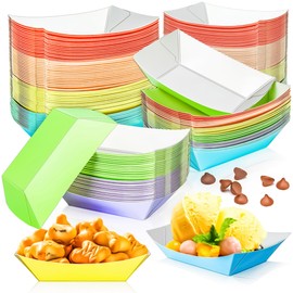 MotBach 100 Pack 1/4Lb Colorful Paper Food Boat Trays Disposable Small Paper Boats, Mini Kraft Food Trays Paper Food Serving Tray Boats for Snack Popcorn Fries Dessert Taco Nacho