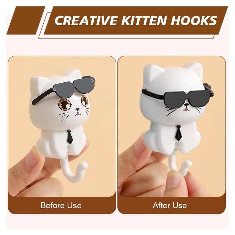 2 Cartoon Cat in Sunglasses Creative Gra-vity Hook Cute Cat