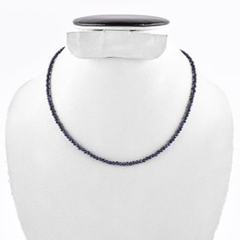 Blue Sapphire Natural Gemstones Beaded Choker Necklace Faceted Beads 3mm, September Crystals Birthstone Jewelry 18 inches Adjustable Silver Plated Chain Women’s Jewelry Valentine Gift Ideas