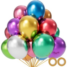 110pcs Metallic Multi Balloons, Metallic Color Latex Balloons 12 inch, Multi Balloon for Birthday Party Baby Shower Wedding(with 2 Ribbons).