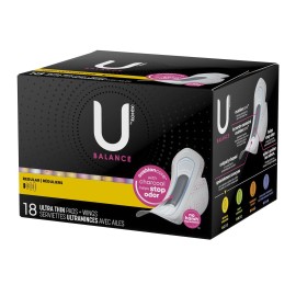 U by Kotex Balance Ultra Thin Charcoal Pads with Wings, Regular (CS/108)