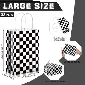 Epakh 32 Pcs Checkered Racing Treat Bags Race Car Party Favors Bag with Handles Black and White Checkered Racing Flag Candy Bags Goodie Bags for Race Car Themed Birthday Party Supplies
