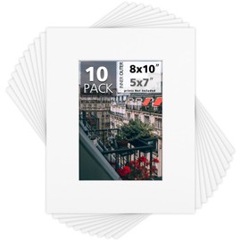 Mat Board Center, Pack of 10, 8x10 for 5x7 Color Mats - Bevel Cut, Acid Free, 4-ply Thickness, White Core - for Pictures, Photos, Framing, Off White