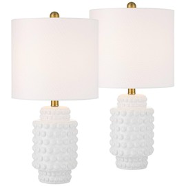 360 Lighting Hobnail 22 1/2" High Small Modern Accent 3-Way Table Lamps Set of 2 White Ceramic Fabric Shade Living Room Bedroom Bedside Nightstand House Office Home Reading Kitchen Entryway Console