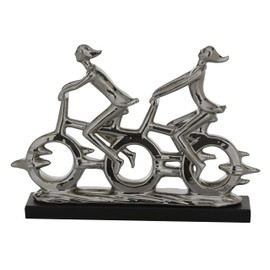 Deco 79 Polystone People Decorative Sculpture Home Decor Statue with Bike, Accent Figurine 18" x 3" x 13", Silver