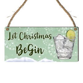 Let Christmas BeGin - Funny Holiday Wooden Plaque - Festive Gin Lover Gift - Christmas Decor - Humorous Party Decor - Gin-Themed Sign (Small: 19 cm (H) × 9 cm (W))