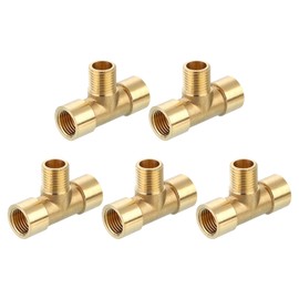 QUARKZMAN Brass Tee Pipe Fitting, 1/4" x 1/4" x 1/4" NPT 3 Way Tee Connector Coupling Adapter for Transporting Gas Pipes, Pack of 5