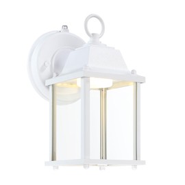 LIT-PaTH Small Outdoor LED Wall Lantern with Dusk to Dawn Photocell, 3000K Warm White, 9.5W, 800 Lumen, Aluminum Housing Plus Glass, Outdoor Rated, 1-Pack, White