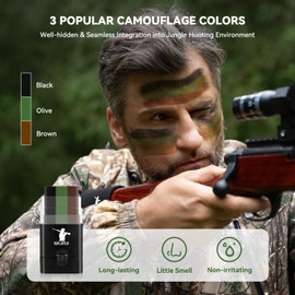 GearOZ 3-Color Camo Hunting Face Paint Stick, Camouflage Deer Hunting Concealment Face Body Makeup Paint for Duck/Bow Hunting, Sport, Paintball & Airsoft, Military Army, Hunting Stuff & Supplies
