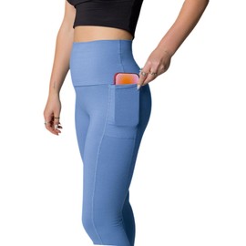 PuraKai Leggings with Pockets for Women | Organic Cotton Leggings High Waist, Soft & Eco-Friendly, Perfect for Yoga or Casual Wear - Small Ocean Mist