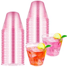 HKACSTHI 25 Pieces 9oz Plastic Cups Disposable Glitter Cups Wine Glasses Clear Plastic Tumblers Dessert Cups Drinking Cups Wedding Party Cups Cocktail Cups (Red)