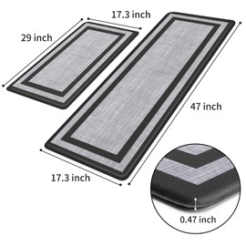 Mattitude Kitchen Mat [2 PCS] Cushioned 0.47 inch Rugs Non-Skid Waterproof Mats and Ergonomic Comfort Standing for Floor, Office, Sink, Laundry, Black and Gray