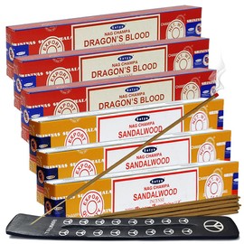 Dragons Blood Sandalwood Incense Sticks & Holder Bundle Variety Pack from House of Nag Champa Incense Sticks and Trumiri