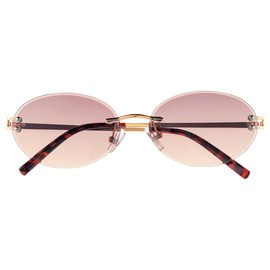 Meigan Sunglasses for Women UV400 Frameless Oval UV Protection Fashion Two-Point L Gold/Smoke Brown H 7995-02