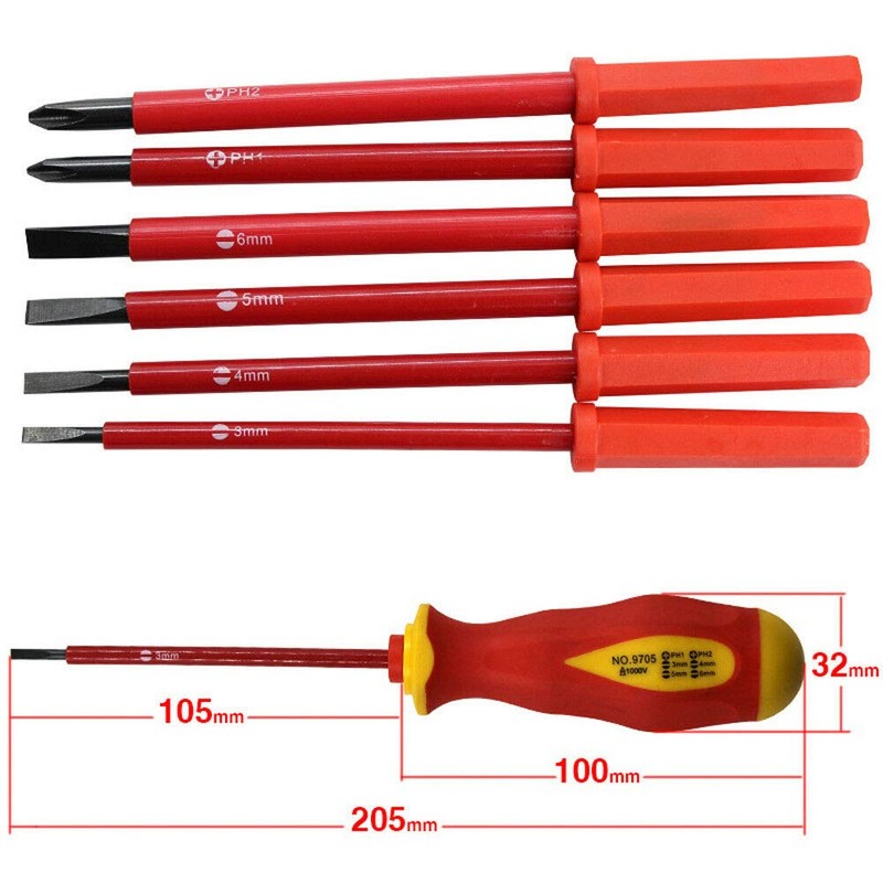 TOOLSTAR Insulated Screwdriver Set, 7 Pieces Magnetic PH Electrician Screwdriver