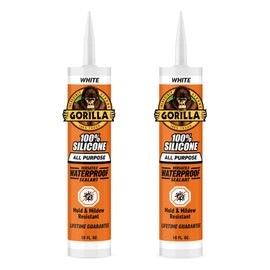 Gorilla Waterproof Caulk & Seal Silicone Sealant, 10oz Cartridge (Pack of 2) - White Caulking Sealant for Kitchen, Window, Bath, Marine, Door and More