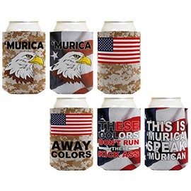 Beer Coolie Patriotic Gift Bundle Murica Camo Eagle 6 Pack Can Coolie Drink Coolers Coolies Multi