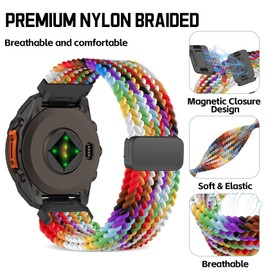Laband QuickFit 20mm Magnetic Braided Compatible with Garmin Fenix 8 43mm Watch Band/7S/7S Pro/6S Pro/6S/5S/5S Plus/Epix Pro 42mm,Stretchy Nylon Elastic Fabric Strap for Instinct 2S/Approach S70 42mm