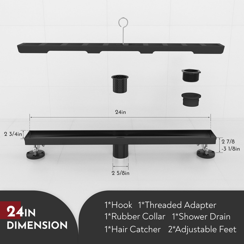 WEBANG 24 Inch Linear Shower Drain Rectangular Floor Drain with