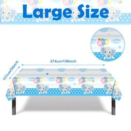 Baby Blue Elephant Baby Shower Decoration Disposable Tablecloth 54 x 108 Inches Rectangle Plastic Waterproof Table Cover for Baby Boy Girl Gender Reveal Party Supplies