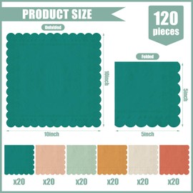 Whaline 120Pcs Multicolor Scalloped Cocktail Napkin 6 Colors Disposable Paper Napkin Multi-colored Beverage Napkin for Home Bar Table Party Decoration Supplies