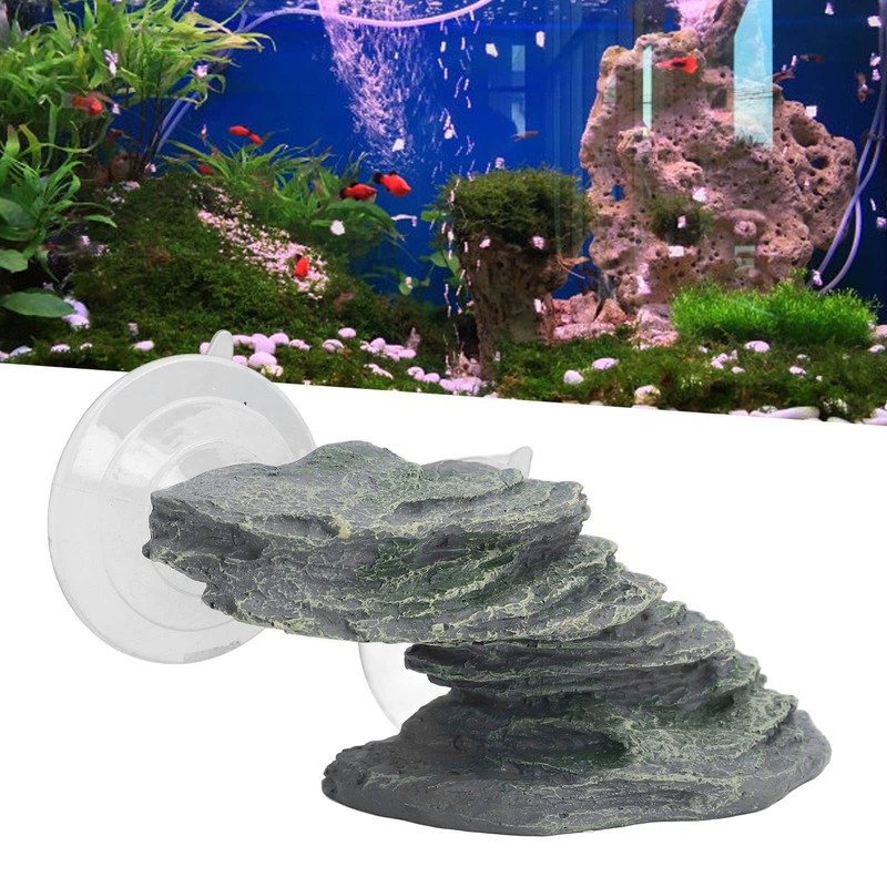 Resin Climbing Platform Realistic Aquarium Rock Ornaments with Suction Cup