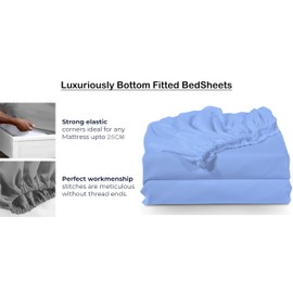 Bottom Fitted Sheets Stretches Up to 25cm Deep Mattress Pocket 100% Pure Egyptian Cotton 200 Thread Count Fitted Bedsheet Soft & Comfortable Hotel Quality Bottom Sheets (Blue, Single)