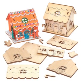 Baker Ross AX364 Gingerbread House Wooden Tea Light Holder - Pack of 3, Festive Creative Sets and Craft Supplies for Crafts and Decorating at Christmas Time