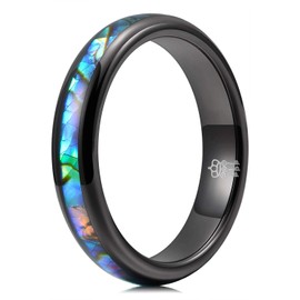 THREE KEYS JEWELRY Women 4mm Wedding Bands Tungsten Abalone Shell Inlay Viking Carbide Ring with Jewels Polished Infinity Unique for Her Black Size 4.5