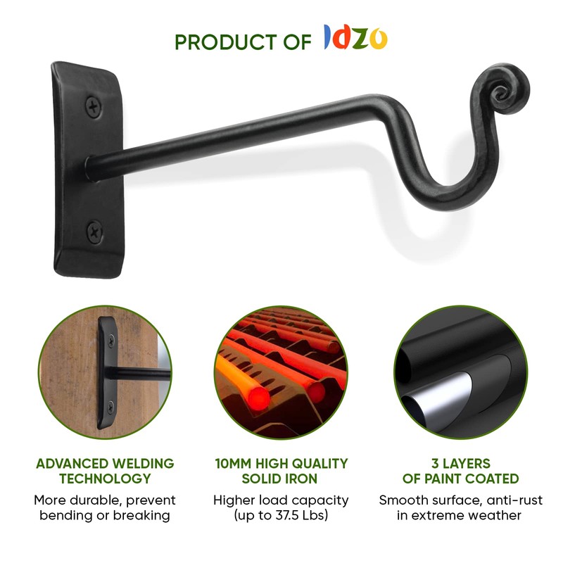 Idzo Black Plant Hooks for Wall 7.5 inch, Hanging Capacity