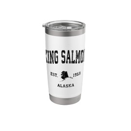 King Salmon Alaska AK Vintage Athletic Black Sports Design Stainless Steel Insulated Tumbler