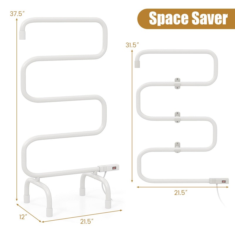 COSTWAY Heated Towel Warmer, Freestanding & Wall-Mounted 5-Bar Drying Rack