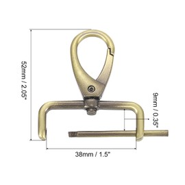 sourcing map 2Pcs Swivel Clasps Hook, 38mm(1-1/2 Inch) D Ring Detachable Snap Hook Metal Lobster Claw Clasp Hook with Screwdriver for Purse Keychain DIY Craft, Bronze
