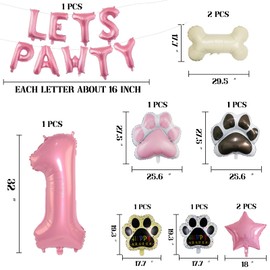 1st Dog Balloons 18pcs Lets Pawty Balloons Dog Paw Birthday Decor Pink 32 inch Pink Number Balloons Mylar Foil Balloons for Lets Pawty Birthday Decorations Dog 1st Birthday Party Supplies