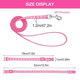 Dog Collar and Lead, Collar and Lead for Small Dogs, Dog Collars, Dog Collar, Comfortable Adjustable Dog Collar, Dog Collar and Lead Set, Puppy Collar, Pink