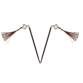 Hair Sticks with Tassels, Wooden Chopsticks for Updos, Bun Styles, 7.5 inches, 2 Hair Sticks (Brown)