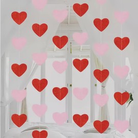 2PCS Heart Shape Paper Garland 2 Meters,Red Heart Shape Bunting Banner,Valentine's Day Hanging Decoration,Party Garland, Heart Shape Garland Streamer For Birthday Wedding Banner Backdrop
