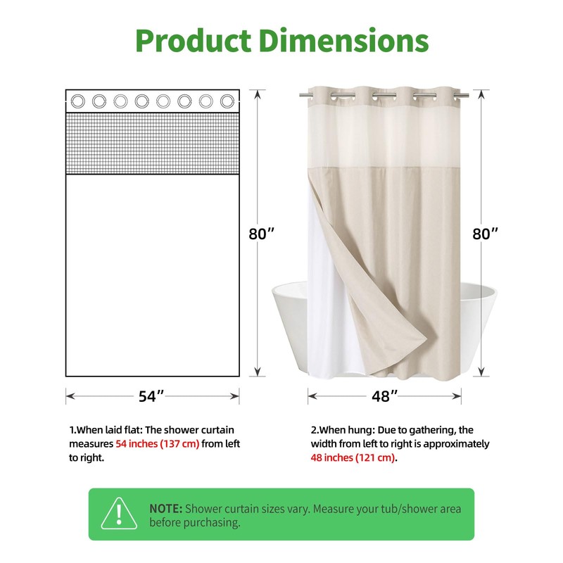 eachope Stall No Hooks Needed Linen Textured Shower Curtain with