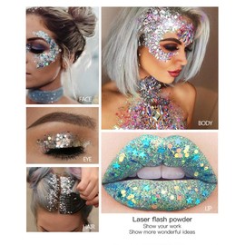 GL-Turelifes Mermaid Sequins Chunky Glitter Liquid Eyeshadow Glitter Body Gel Festival Glitter Cosmetic Face Hair Nails Makeup Long Lasting Sparkling 30 g (02# Gold)